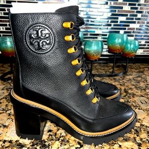 Tory Burch Miller 95MM Lug Sole Bootie Tumbled Leather